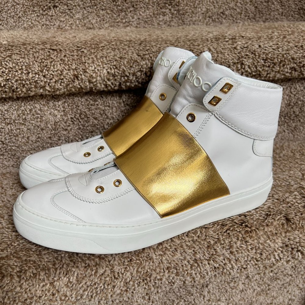 Jimmy Choo Archie Men's White/Gold Leather High Top Sneakers